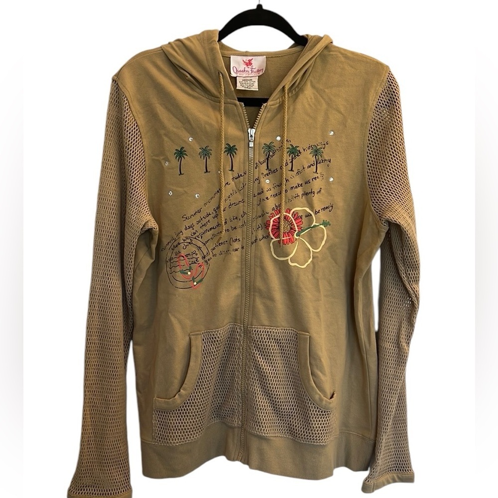 Quaker Factory Zip Drawstring Hooded Jacket with Mesh Sleeves & Pockets Size M - Picture 1 of 6